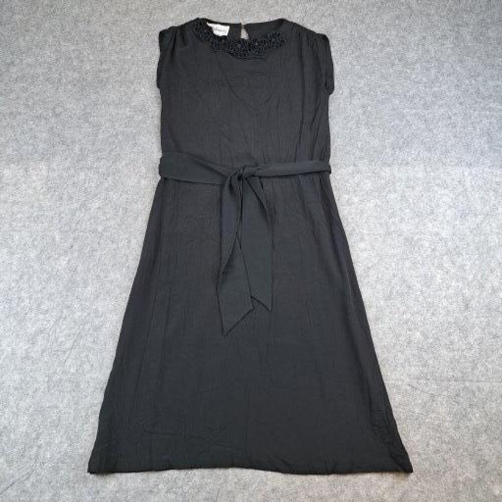 Vintage Diane Von Furstenberg Dress Womens 8 Black Crepe Belted Floral Neckline